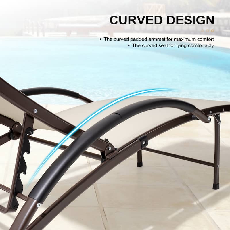 3-piece Outdoor Adjustable Aluminum Reclining Chaise Lounge Chairs with Wheels and Side Table Set