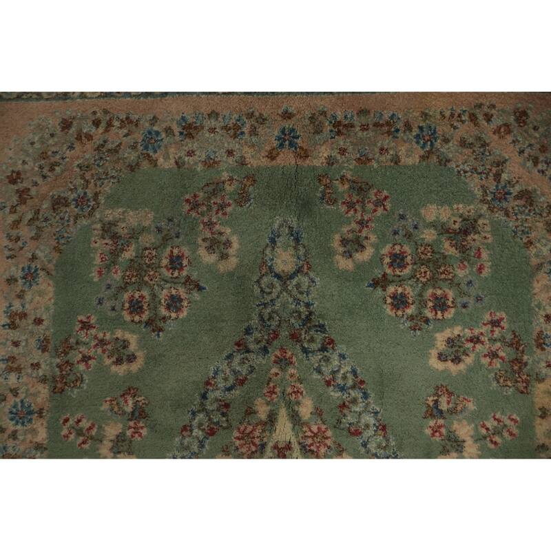 Hand Knotted Oriental 100% Wool Carpet Traditional Floral Green Kerman Area Rug - 8' 3'' X 4' 10''