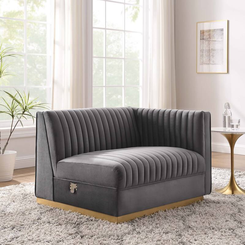 Sanguine Channel Tufted Performance Velvet Modular Sectional Sofa Right-Arm Chair - Gray