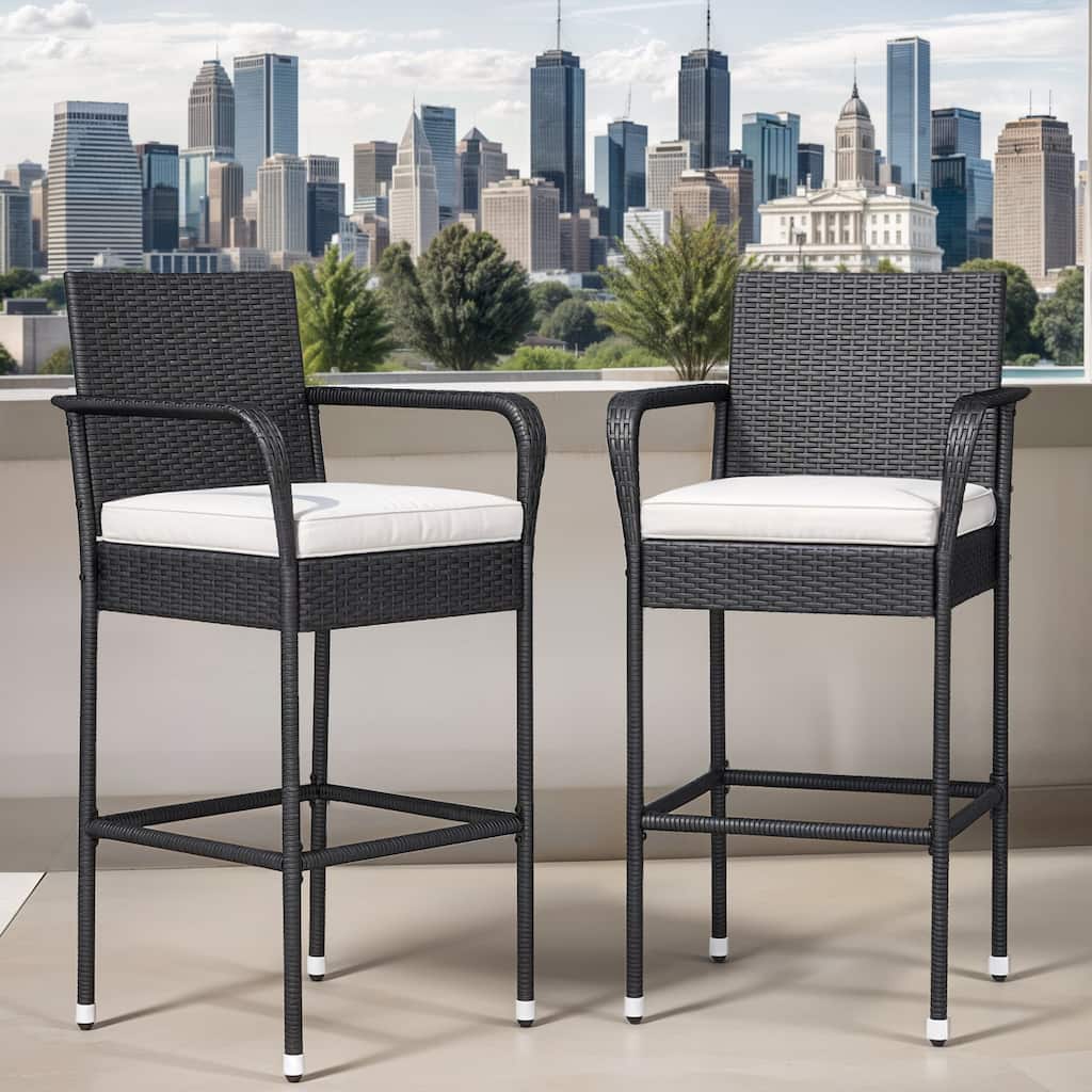 2Pcs Patio Bar Stools Wicker Barstools