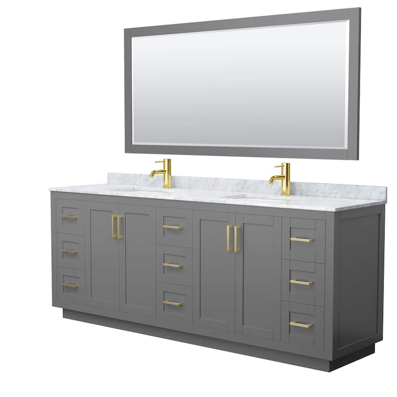 Miranda Double Vanity Set, White Carrara Marble Top, 70-Inch Mirror