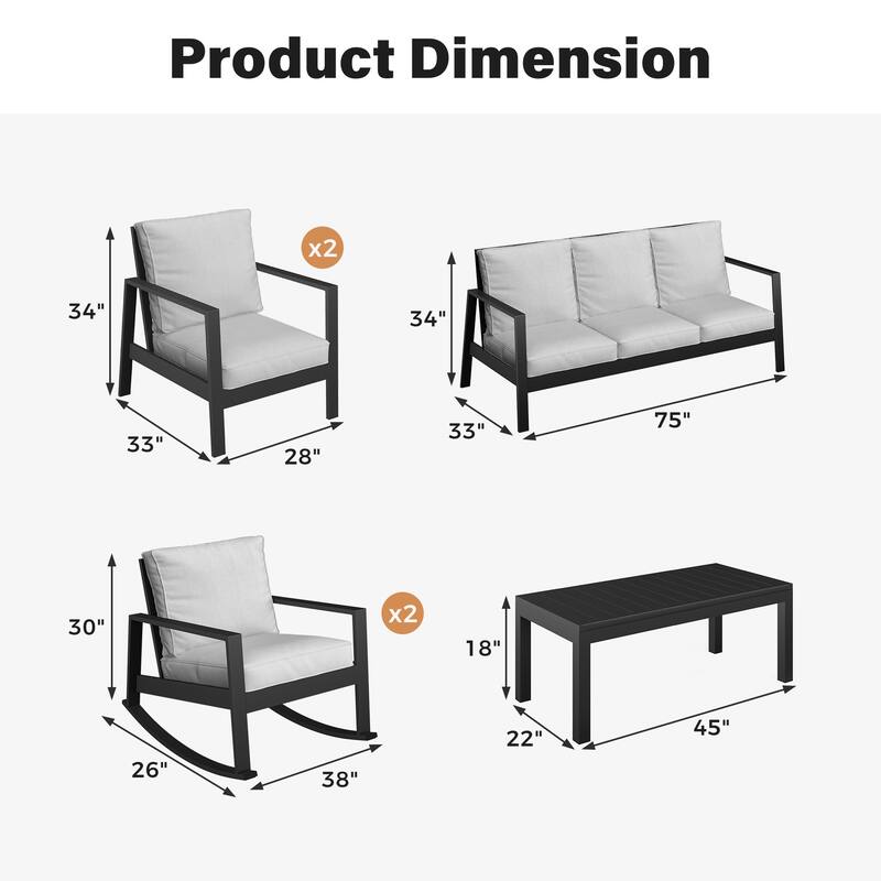6-Piece Outdoor Sofa Seating Group With Rocking Chairs And Coffee Table