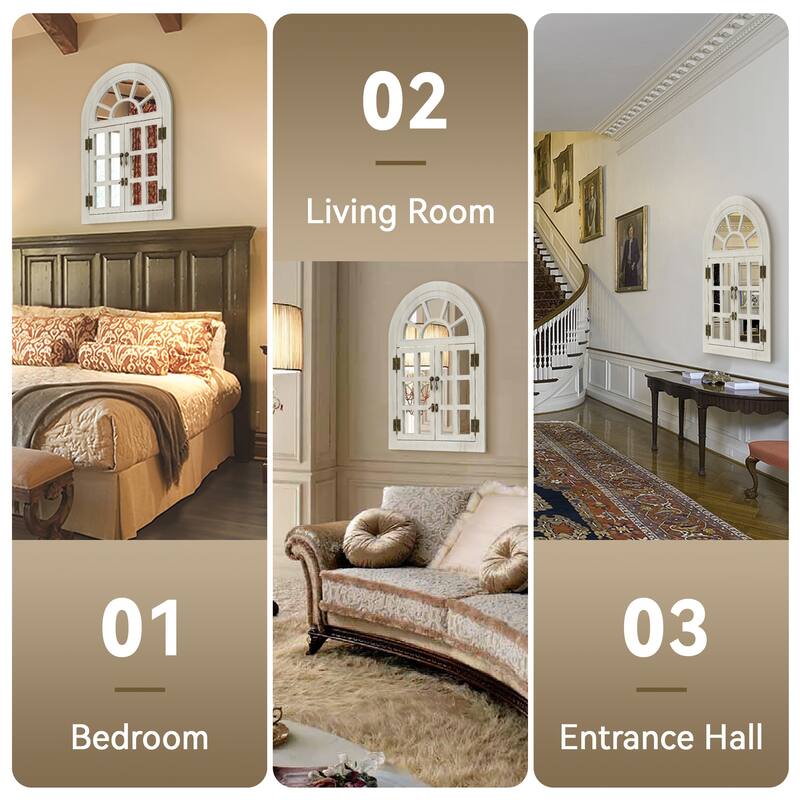 Arched Wood Framed Windowpane Accent Mirror Wall Mirror