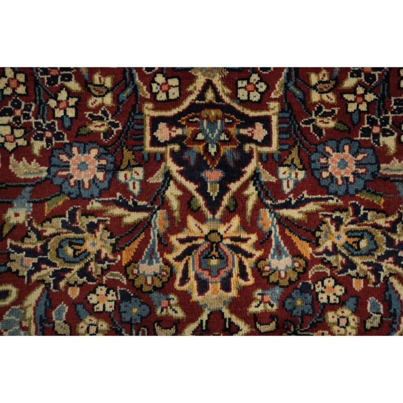 Hand Knotted Oriental 100% Wool Carpet Traditional Floral Red Kashan Area Rug - 9' 11'' X 6' 6''
