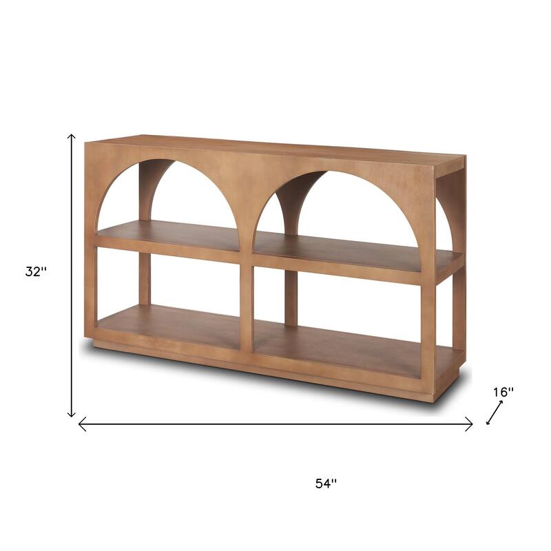 HomeRoots 54" Brown Solid Wood Floor Shelf Console Table With Two Shelves - 54' X '32' X '16