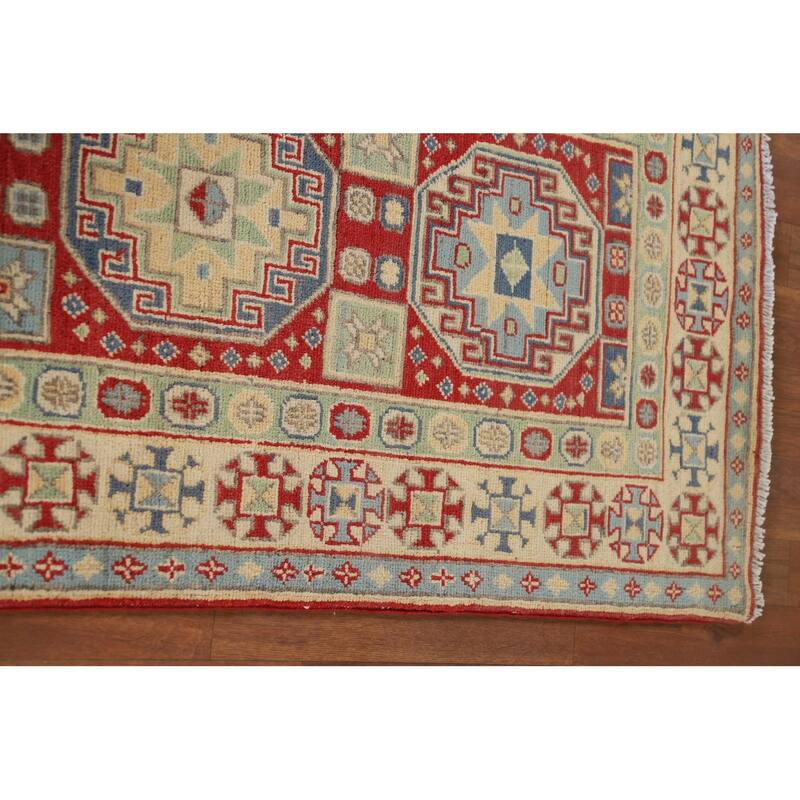 Red Kazak Runner Rug Hand-Knotted Oriental Wool Carpet - 2'7" x 9'8"