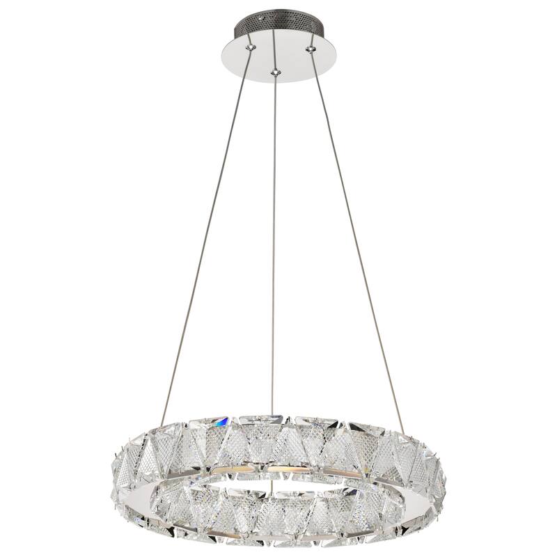 Asher LED 15 Inch Pendant Polished Nickel Finish K9 Crystal - Polished Nickel