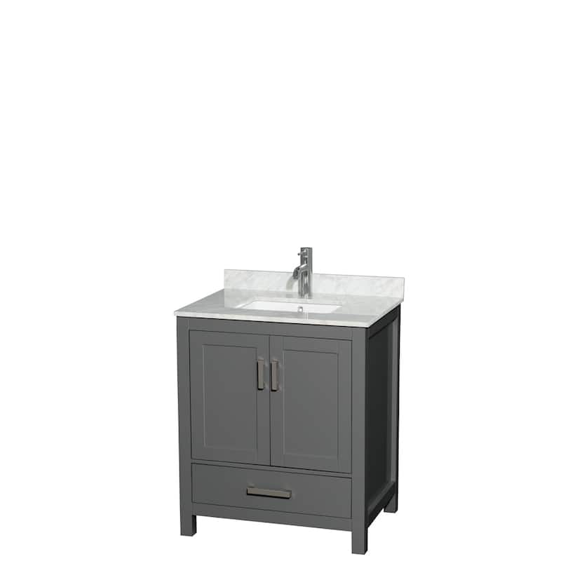 Wyndham Collection Sheffield Single Vanity Set - 30-Inch Single - Dark Gray, White Carrara Marble Top, Chrome Trim