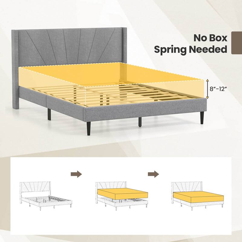 Costway Queen/Twin Bed Frame Modern Platform Bed with Linen