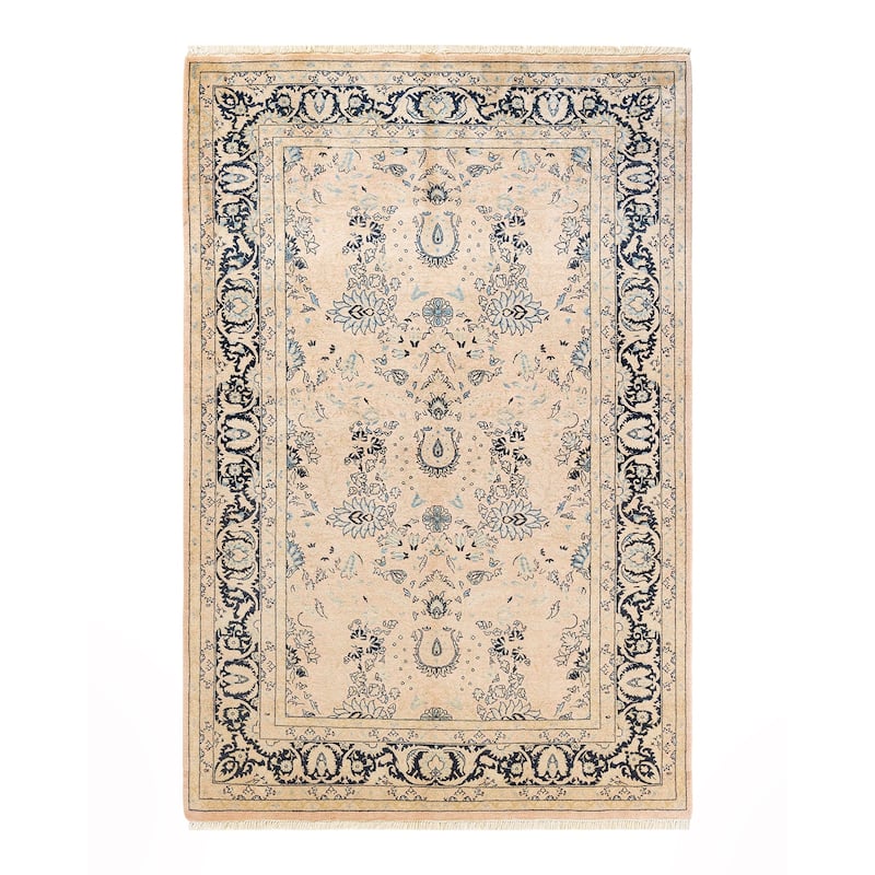 Overton Handknotted Wool Traditional Abstract Beige Area Rug - 5' x 8' - Beige - 5' x 8'