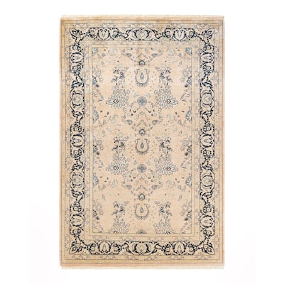 Overton Handknotted Wool Traditional Abstract Beige Area Rug - 5' x 8'
