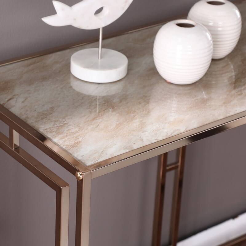 Champagne Faux Marble Console Table Gold Metal Frame and Rectangular - 43.75" L x 16" W x 29.5" H