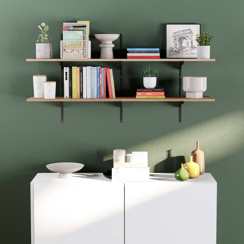 Wallniture Turin 48" Wall Mounted Shelves with Adjustable Brackets, Floating, Farmhouse & Boho Decor 2,3 or 4 Tier Options - 2 Tier