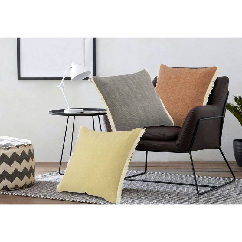 20" Charcoal Gray Solid Fringed Square Throw Pillow