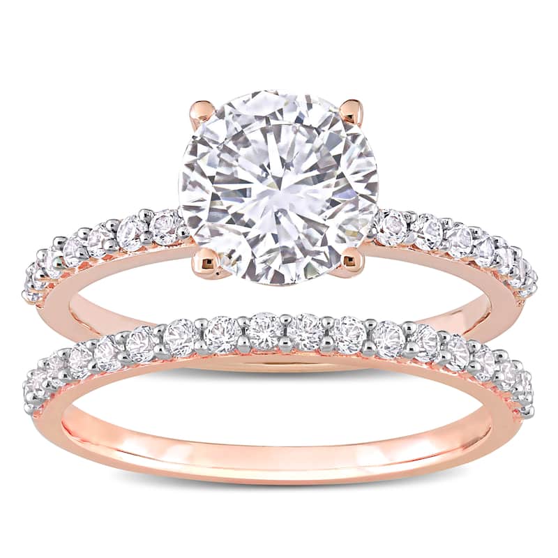 Miadora Created White Sapphire Solitaire Bridal Ring Set in 10k Rose Gold