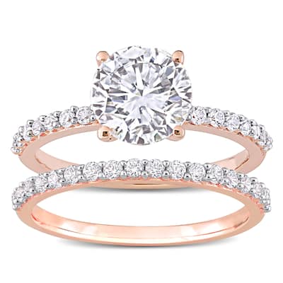 Miadora Created White Sapphire Solitaire Bridal Ring Set in 10k Rose Gold