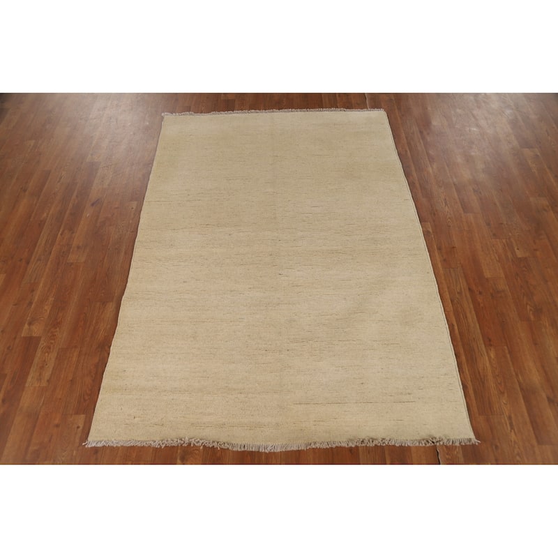 Beige Gabbeh Modern Rug Hand-Knotted Wool Carpet - 4'2"x 5'10"