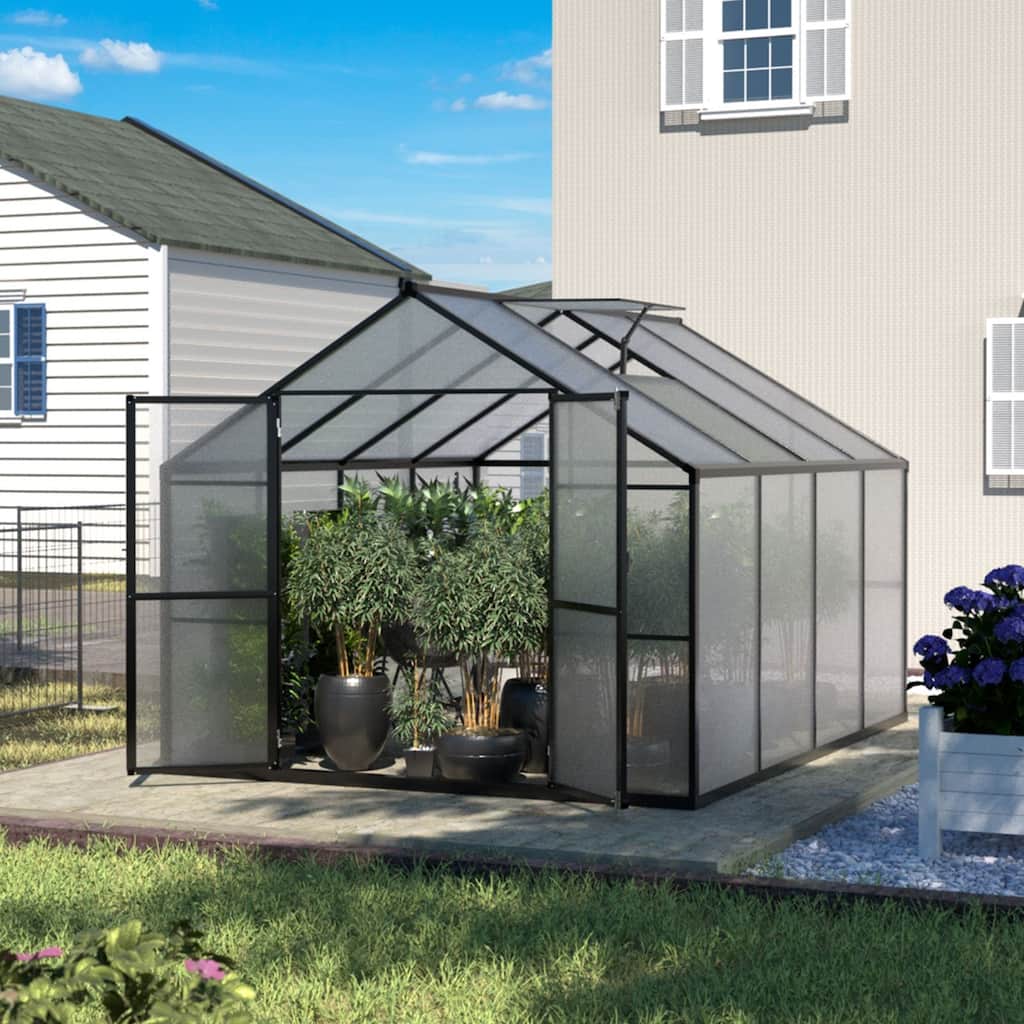 VEIKOUS Aluminum Walk-In Garden Greenhouse Kit with Adjustable Roof Vent and Lockable Door Grey