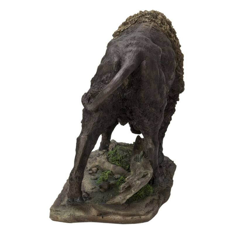 19.25" Standing Head Down Bison Outdoor Garden Statue