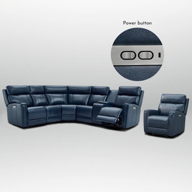 104" W 6 Seater Genuine Leather Power Sectional Sofa and Recliner Set with Dual Power, Zero Gravity, 1 Power Armlesschair