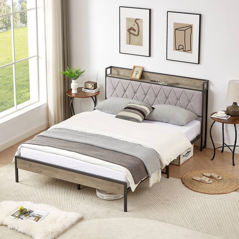 Full and Queen Size Bed Frame with Charging Station and Storage.