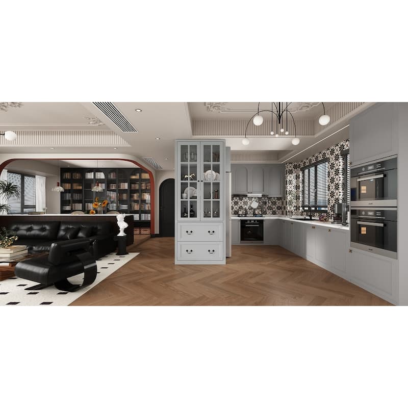Modular Glass Doors Display Cabinet Combo Bookcase Home Office Pantry