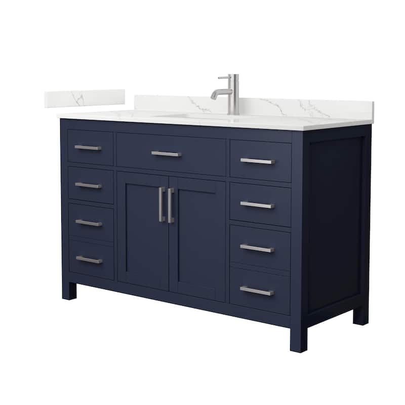 Wyndham Collection WCG2424-54S-QTZ-UNSMXX Beckett 54" Free Standing - Dark Blue / Giotto Quartz Top / Brushed Nickel