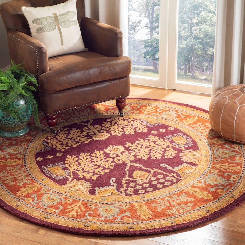 SAFAVIEH Handmade Bergama Judica Oriental Hand-spun Wool Rug - 6' Round - Red/Rust
