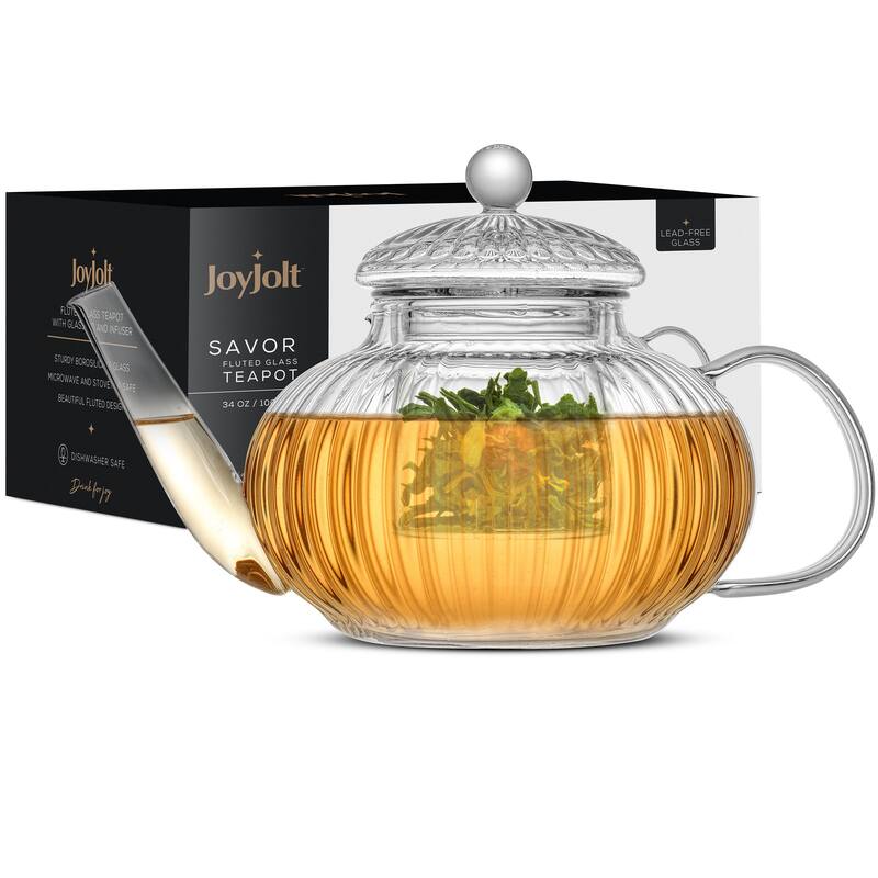 JoyJolt Fluted Stovetop-Safe Glass Teapot with Tea Infuser