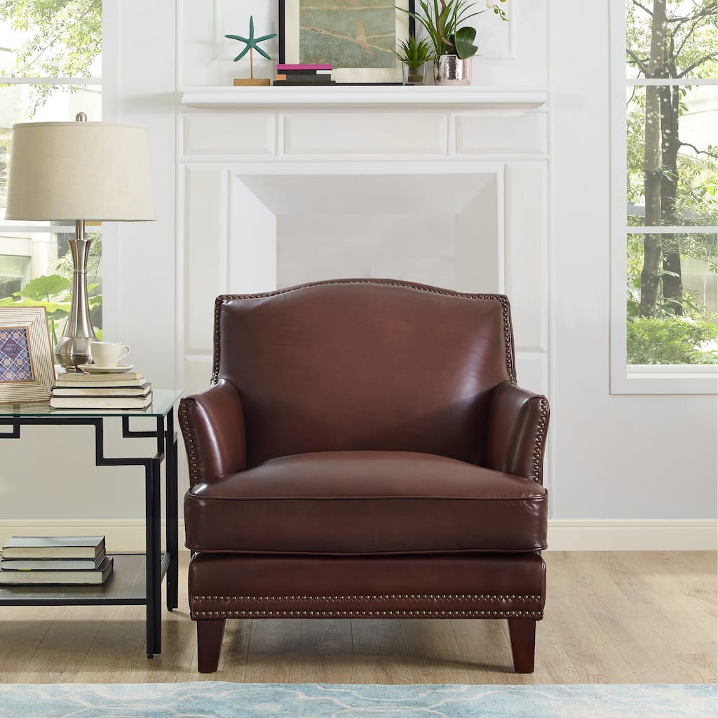 Hydeline Oxford Top Grain Leather Chair With Feather, Memory Foam and Springs