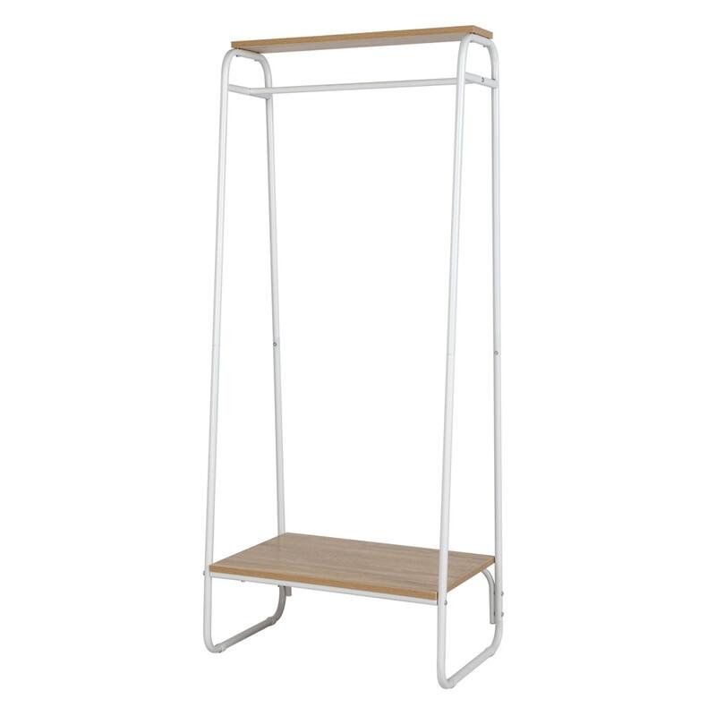 Freestanding Clothing Rack with 2 Wood Shelves - N/A