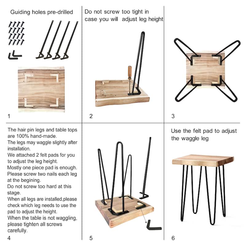 Greenage Suar Wood End Table Solid Wood with Hairpin Table Legs