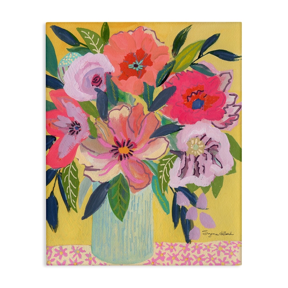 Stupell Vibrant Pink Bouquet on Yellow Canvas Wall Art Design By Suzanne Allard