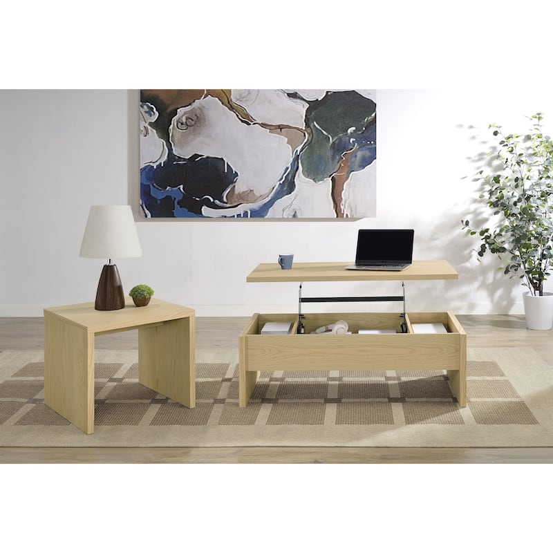 Canoga Lift Top Cocktail Coffee Table Set - 2-piece set - Light Oak