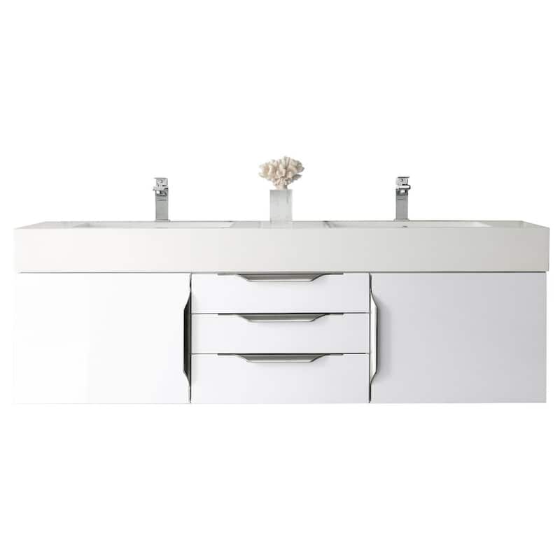 James Martin Vanities Mercer Island 59" Double Vanity, Glossy White with Brushed Nickel Hardware