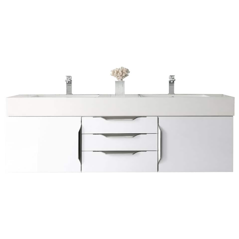 James Martin Vanities Mercer Island 59" Double Vanity, Glossy White with Brushed Nickel Hardware