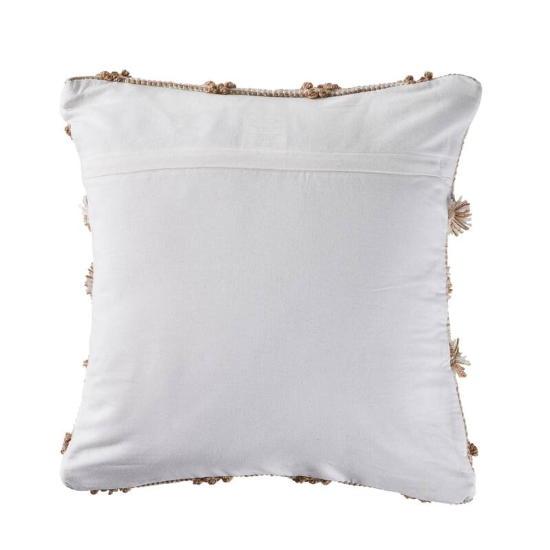 20" Beige and White Geometric Square Throw Pillow