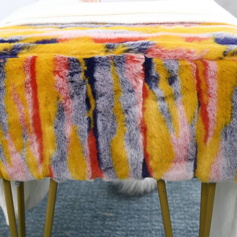 Home Soft Things Multi Jacquard Fauxfur Rectangle Ottoman
