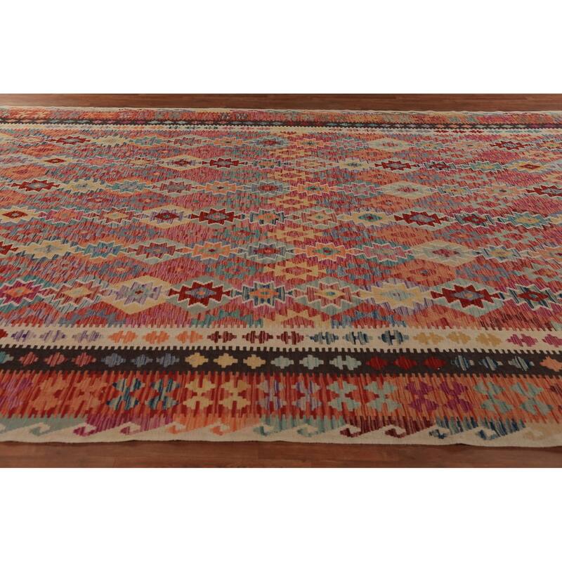 Geometric Kilim Oriental Large Rug Wool Carpet - 10'0"x 16'2"