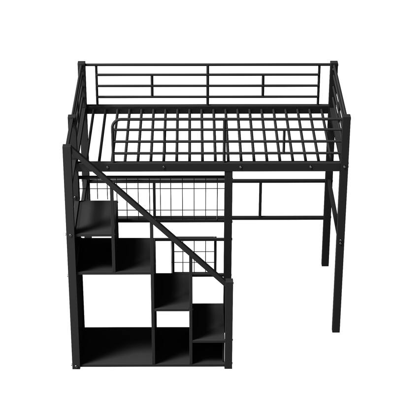 Metal Loft Bed With Storage Staircase And Small Wardrobe