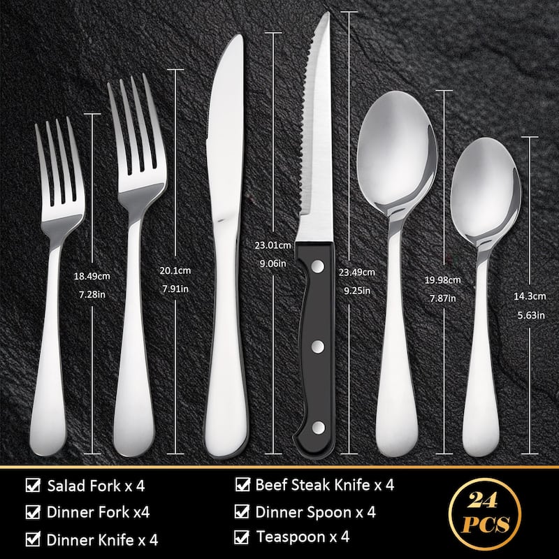 48 Pieces Flatware Set With Steak Knives Stainless Steel Service For 8