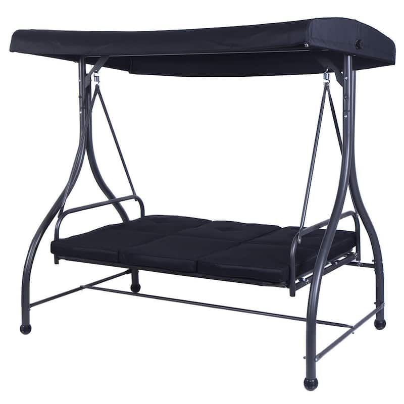 3 Seats Converting Outdoor Swing Canopy Hammock with Adjustable Tilt Canopy - 73" x 44" x 68" (L x W x H) - Black