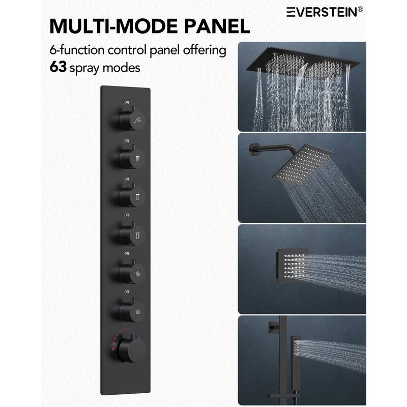 Thermostatic Dual Head System, 64-Color LED Mood Lighting 3-Functions Shower Head with Bluetooth Music & 3 Body Jets