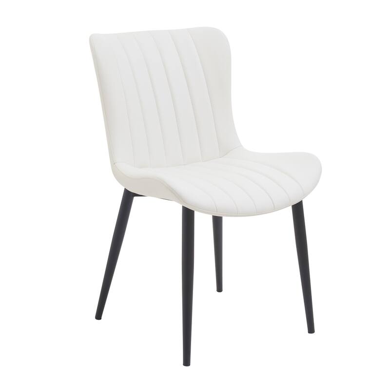 Pair of Cream White Mid-Century Modern Dining Chairs with Faux Leather Upholstery‌