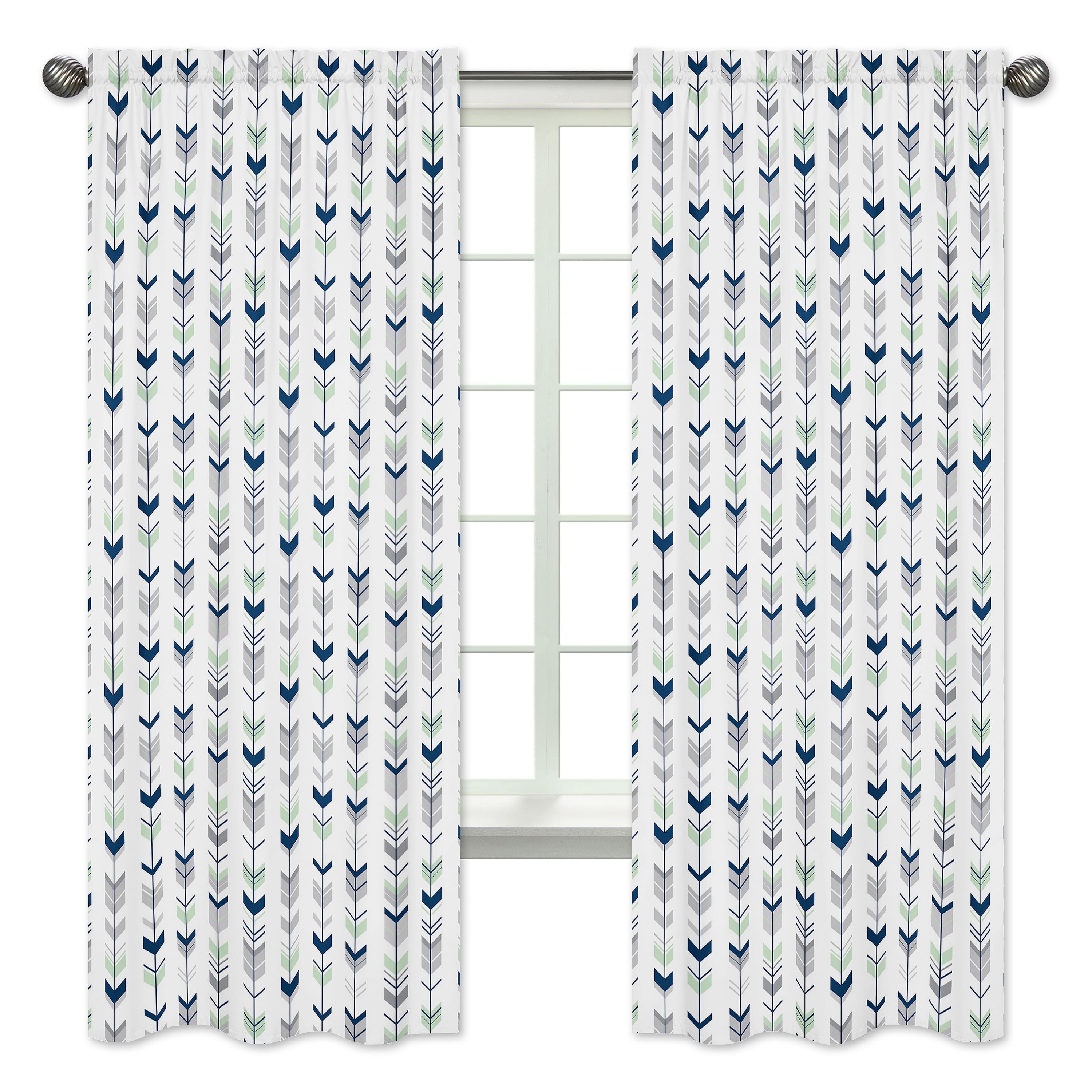 slide 2 of 5, Sweet Jojo Designs Window Curtain Panels for the Grey and Mint Mod Arrow Collection