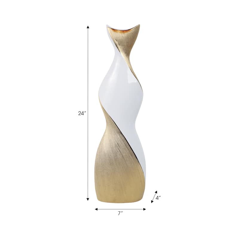 Contemporary Ceramic Twisted Vase -White and Gold Floral Vase