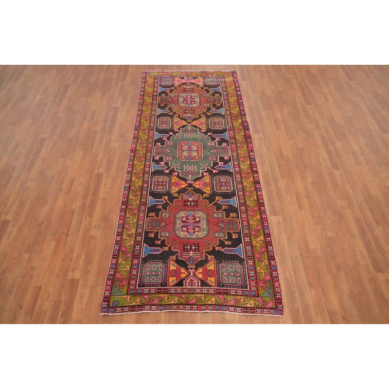 Hand Knotted Oriental 100% Wool Carpet Traditional Geometric Multi-Colored Meshkin Runner Rug - 9' 9'' X 3' 11''