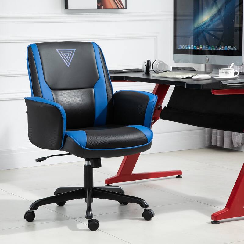 Vinsetto Office Chair Breathable Faux Leather Adjustable Height with Wheels, Armrest, Mid Back Home Racing Gaming Style