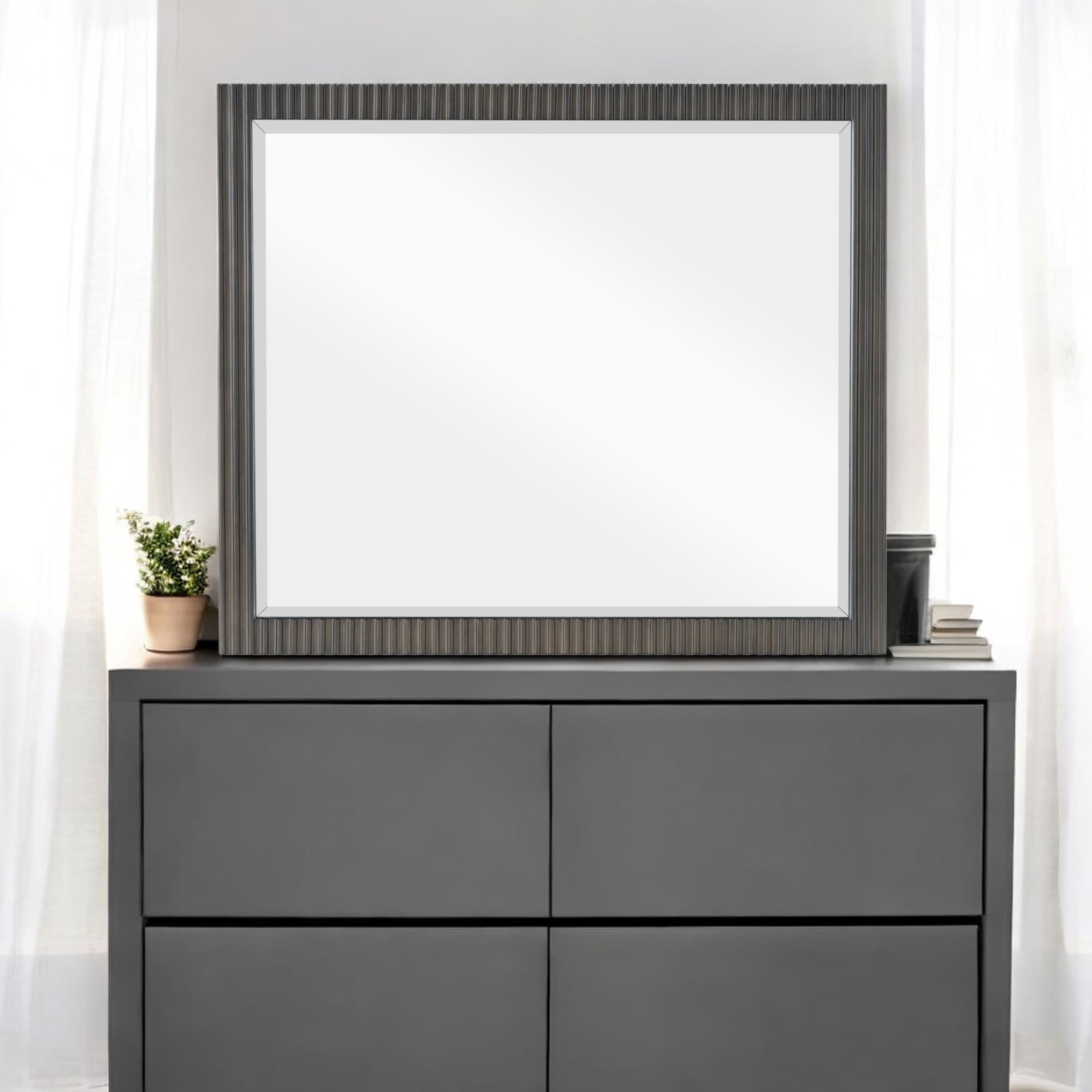 38x33 Inch Wall Mirror, Espresso Mirror with Beveled Edge