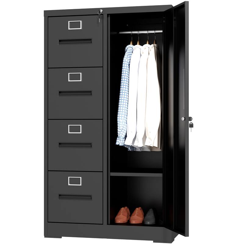 Metal Storage Vertical Filing Cabinet with Lock, Steel File Locker with 4 Drawers and 1 door for School, Living Room